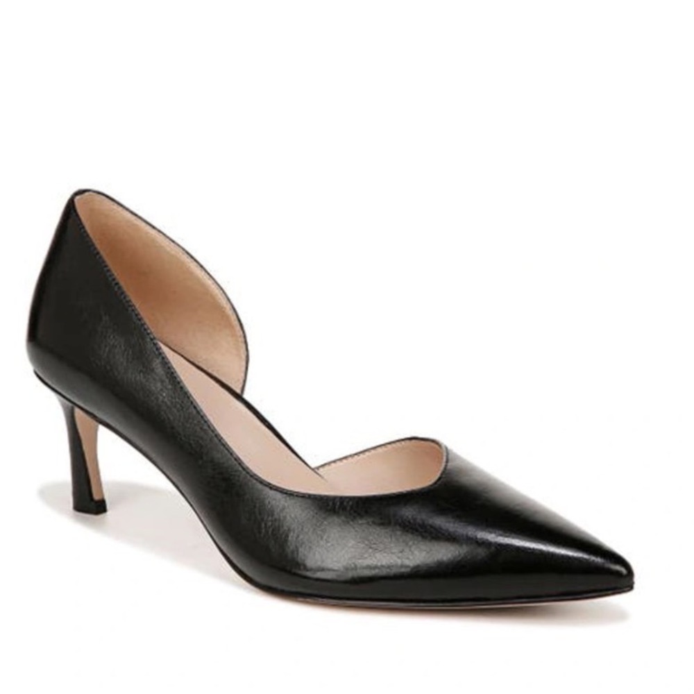 Franco Sarto Vintage Black Leather Patent DOrsay Kitten Heels Women's Size 10M